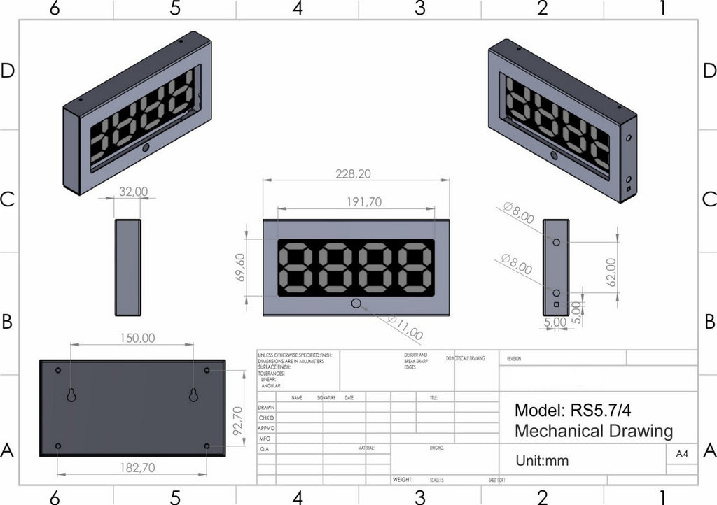 RS 5.7/4 Ψηφιακό Ρολόι & Χρονόμετρο LED 57mm - Compact Μεταλλική Κατασκευή